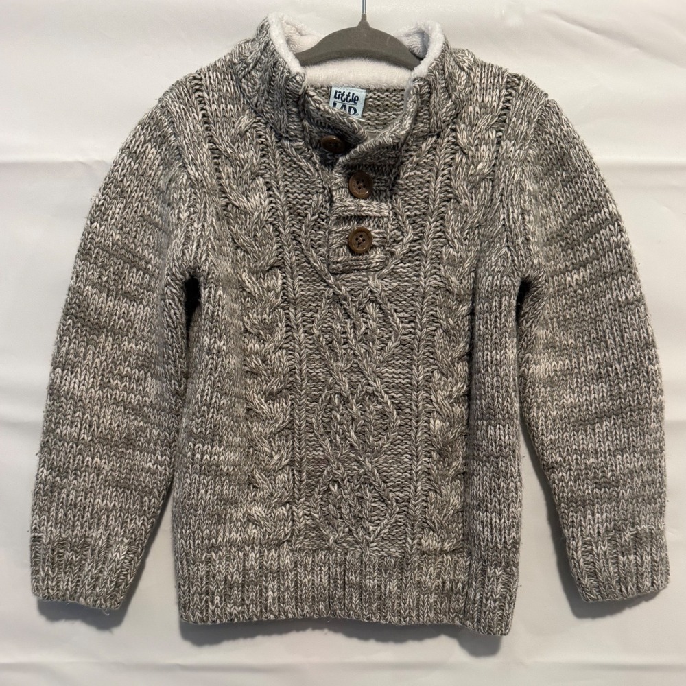 Little Lad Boys Gray Cable Knit Sweater Mock Neck Elbow Patches 3T